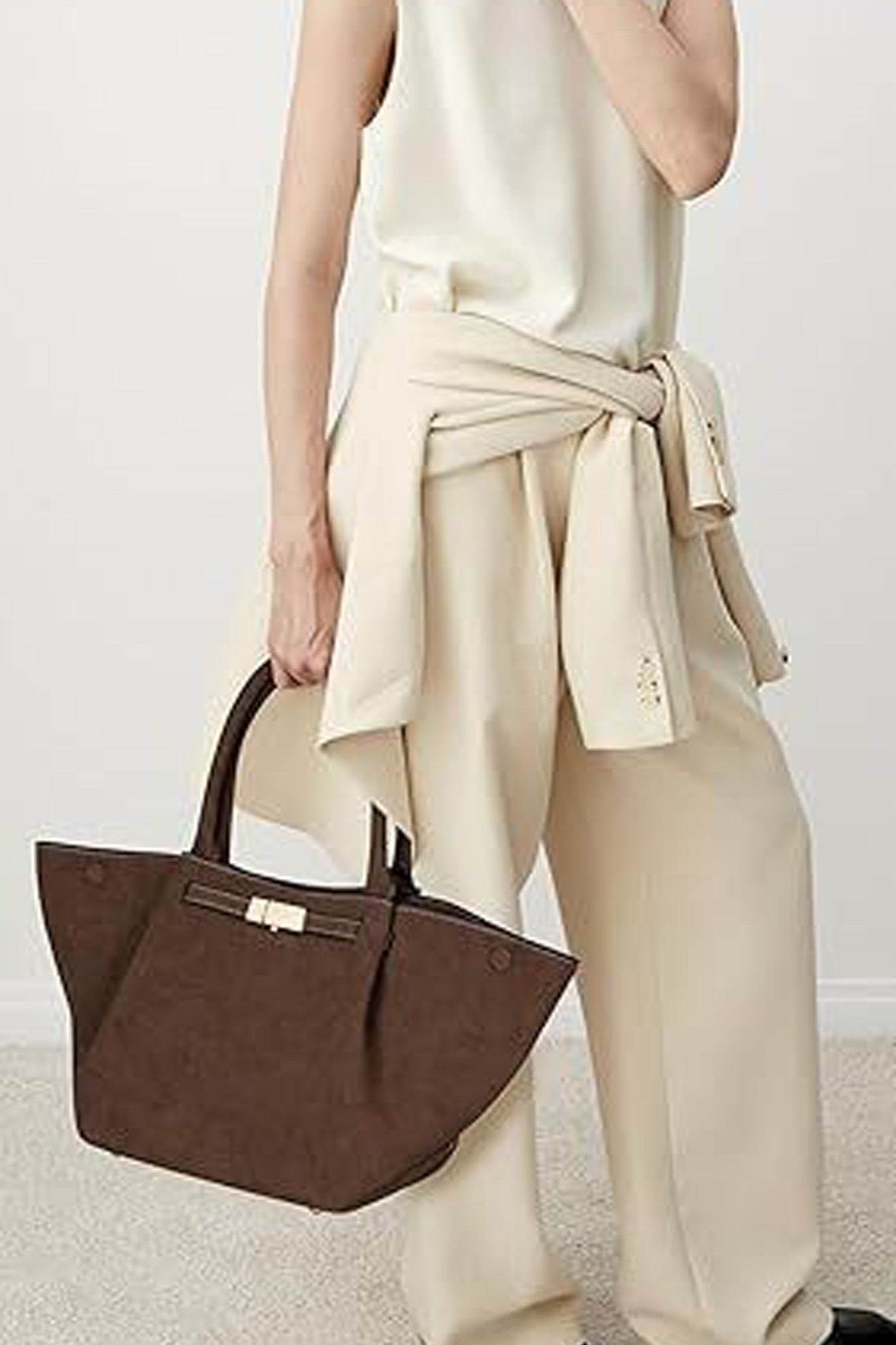 Versatile vintage faux suede tote bag-thevervian