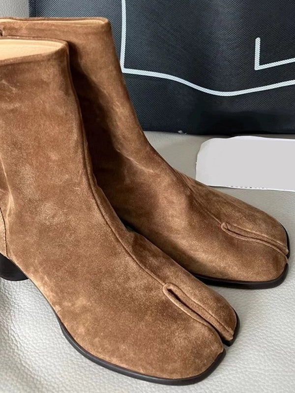 Genuine leather split-toe chunky heel mid-calf Martin boots-thevervian