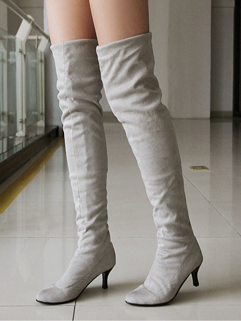 Women's suede solid color high boots-thevervian