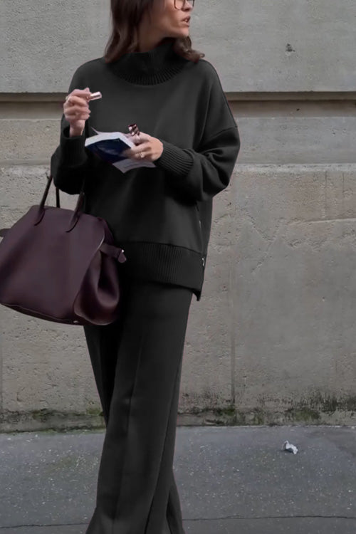 Long Sleeve Sweatshirt Casual Pocket Trousers Two-piece Set-thevervian