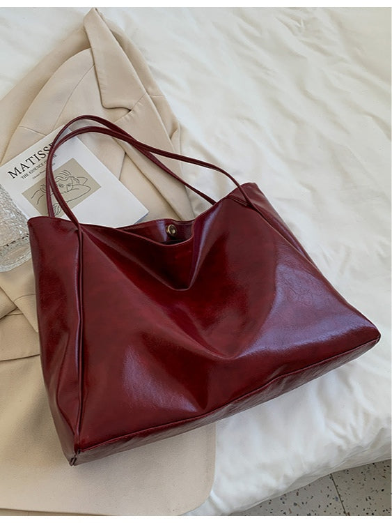Large-capacity soft leather shoulder bucket bag-thevervian