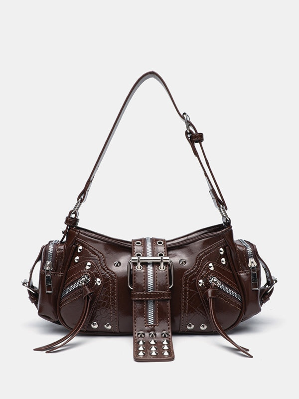 Rivet one-shoulder commuter crossbody motorcycle bag-thevervian
