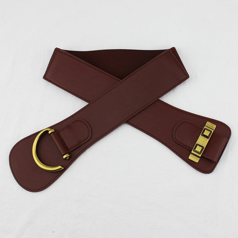 Retro versatile coffee-colored wide elastic belt accessories-thevervian