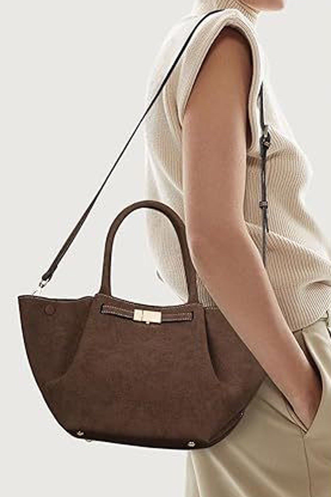 Versatile vintage faux suede tote bag-thevervian