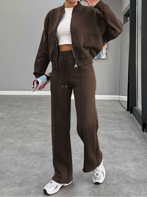 Women's zippered cardigan and straight pants suit-thevervian