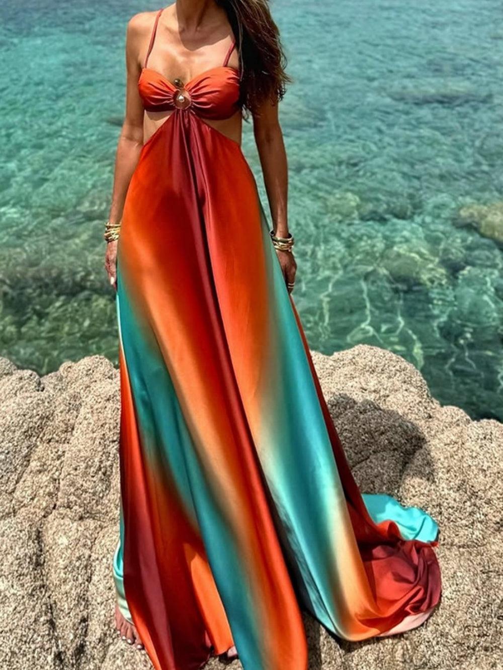 Sling Gradient Beach Maxi Dress-thevervian