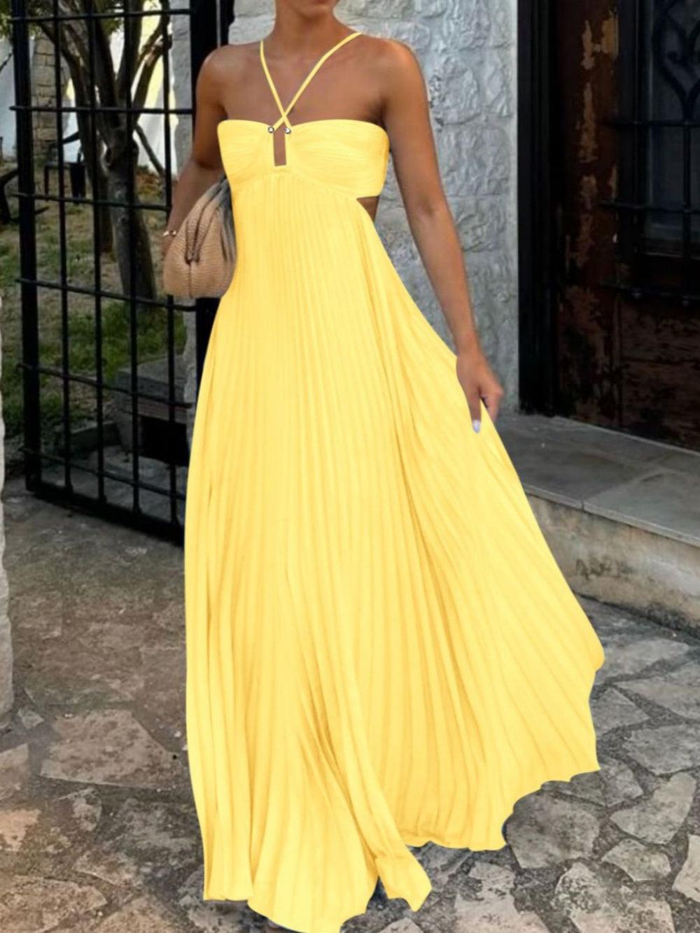Bandeau Pleated Sleeveless Suspender Dress-thevervian