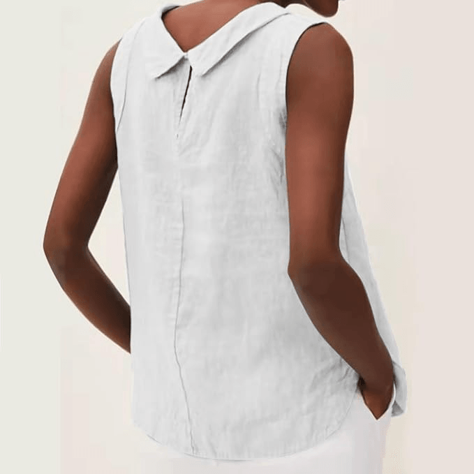 Linen Short-sleeved Blouse With A Round Neck-thevervian