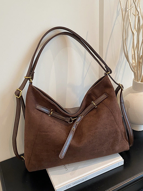 Vintage high-end suede multifunctional shoulder crossbody bag-thevervian