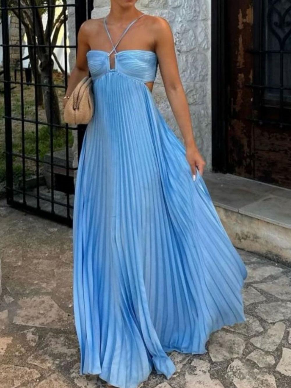 Bandeau Pleated Sleeveless Suspender Dress-thevervian