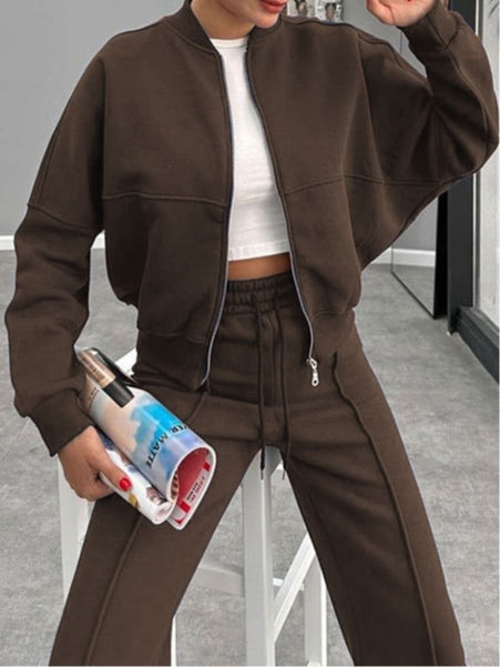 Women's zippered cardigan and straight pants suit-thevervian