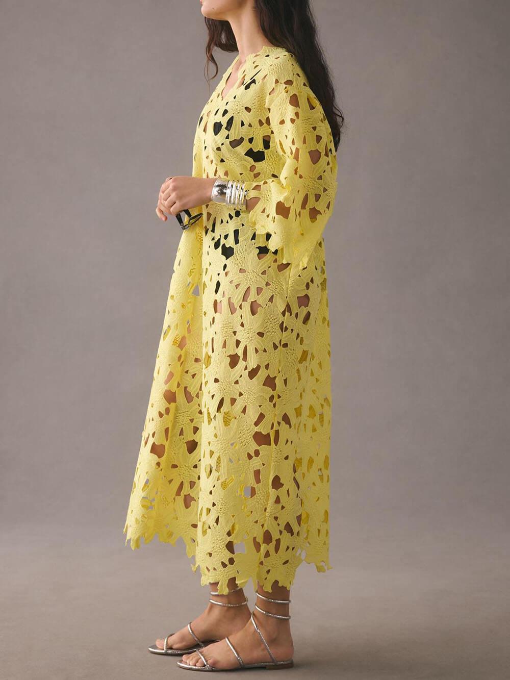 Cover Up Lace Beach Midi Dress-thevervian