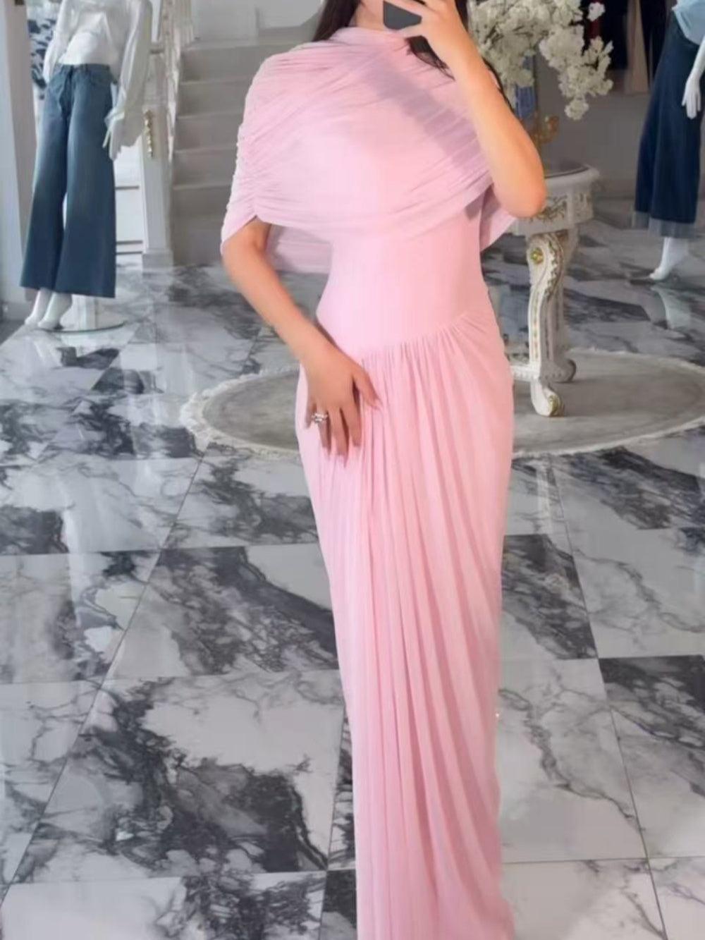 Cape-style pleated wrap maxi dress-thevervian