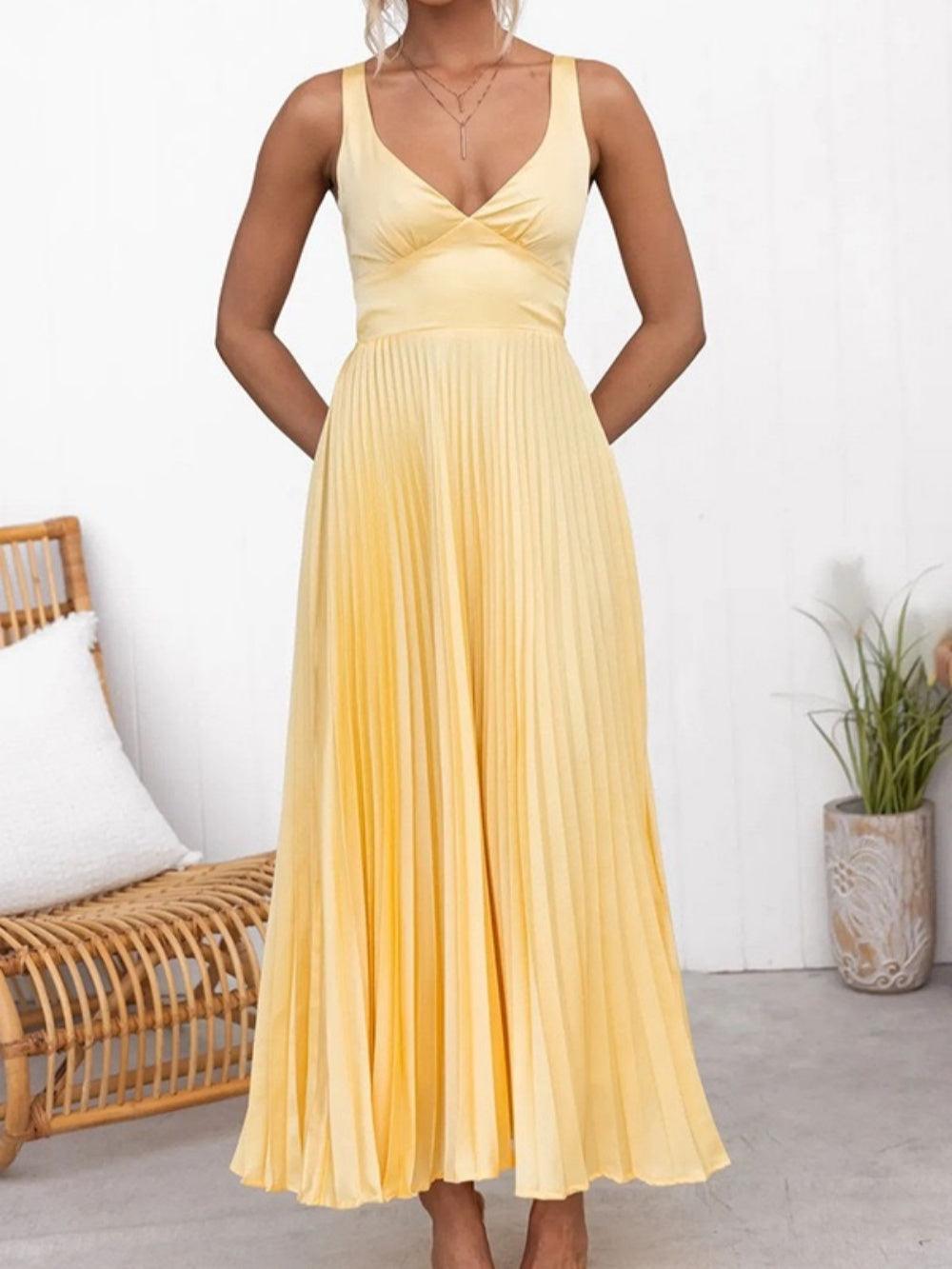 Pleated backless mid-length dress-thevervian