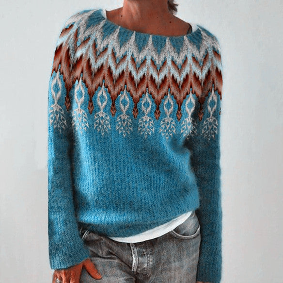 Casual Feather Printing Crew-neck Sweater-thevervian