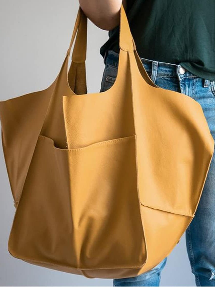 Simple large soft leather large capacity shoulder handbag-thevervian