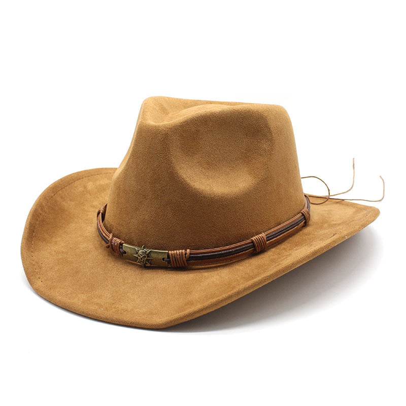 Suede curled brim western cowboy hat-thevervian