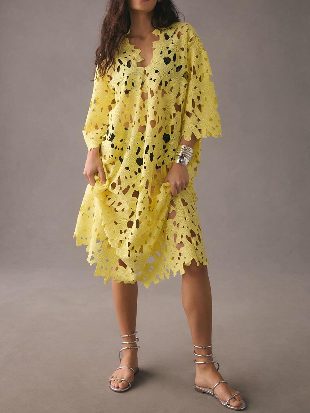 Cover Up Lace Beach Midi Dress-thevervian