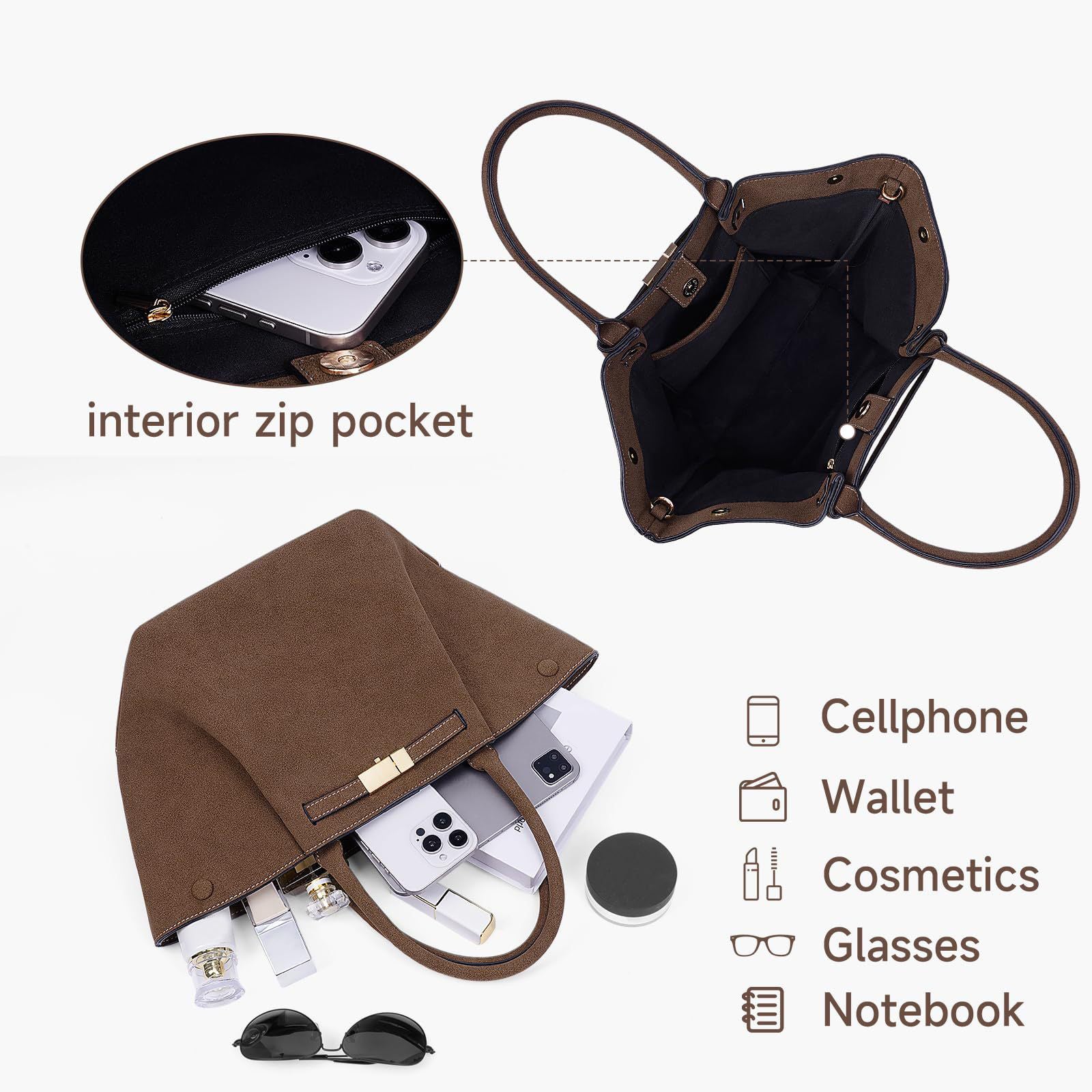 Versatile vintage faux suede tote bag-thevervian