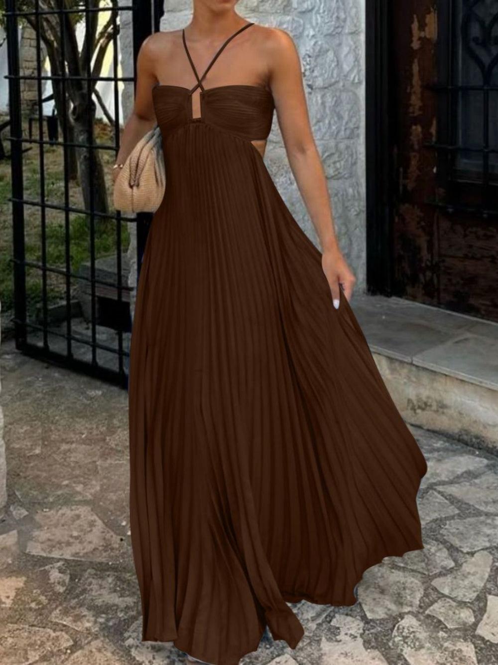 Bandeau Pleated Sleeveless Suspender Dress-thevervian