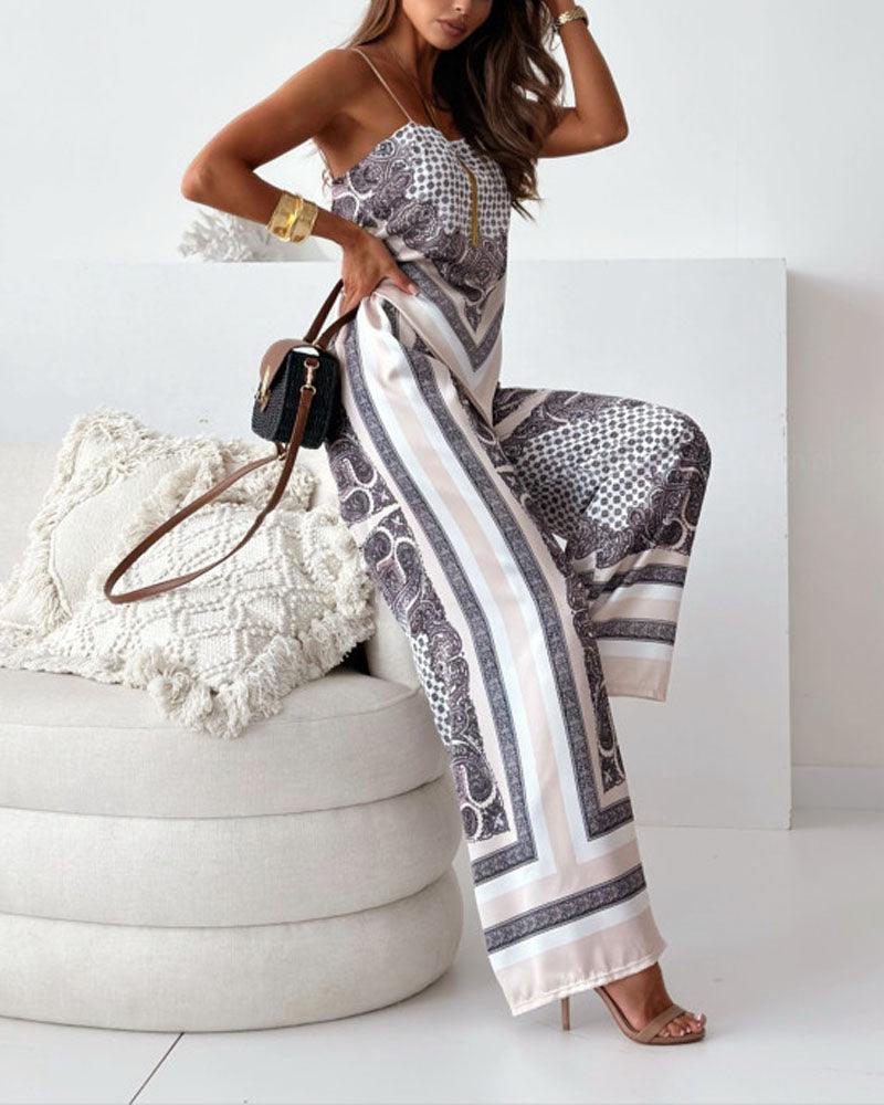 Stylish Printed Lace-Up Vest & Pants Two-Piece Set-thevervian
