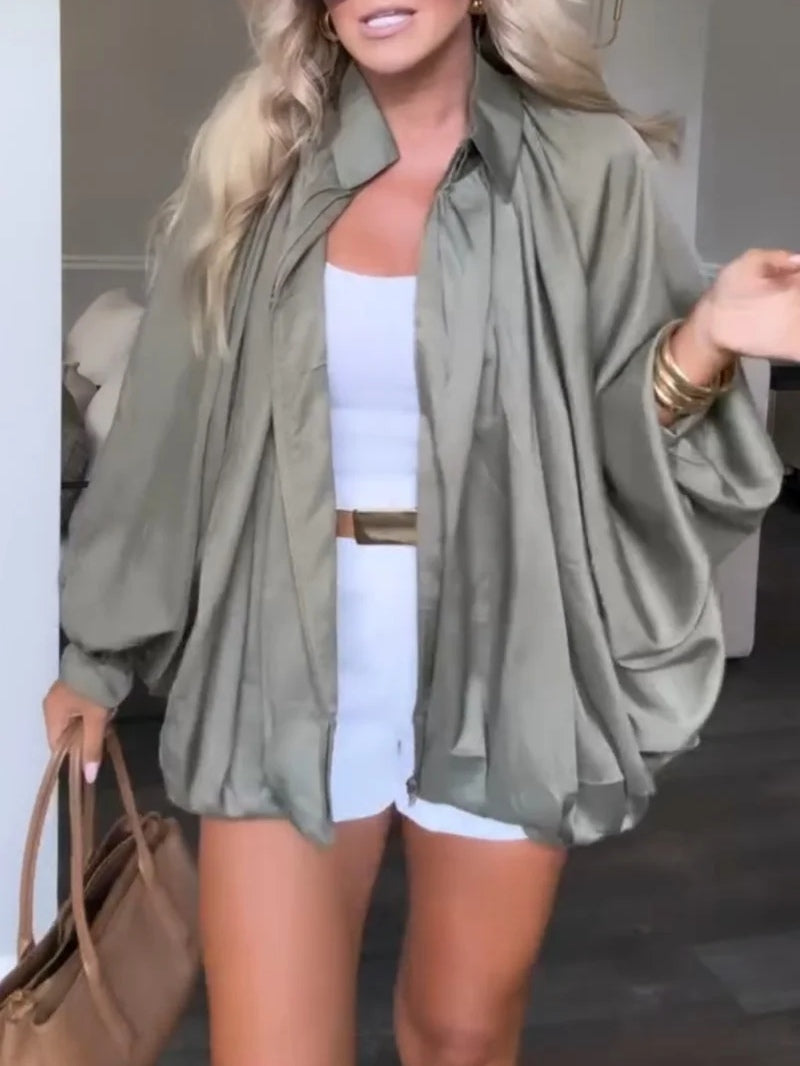 Batwing sleeve puff bomber jacket-thevervian