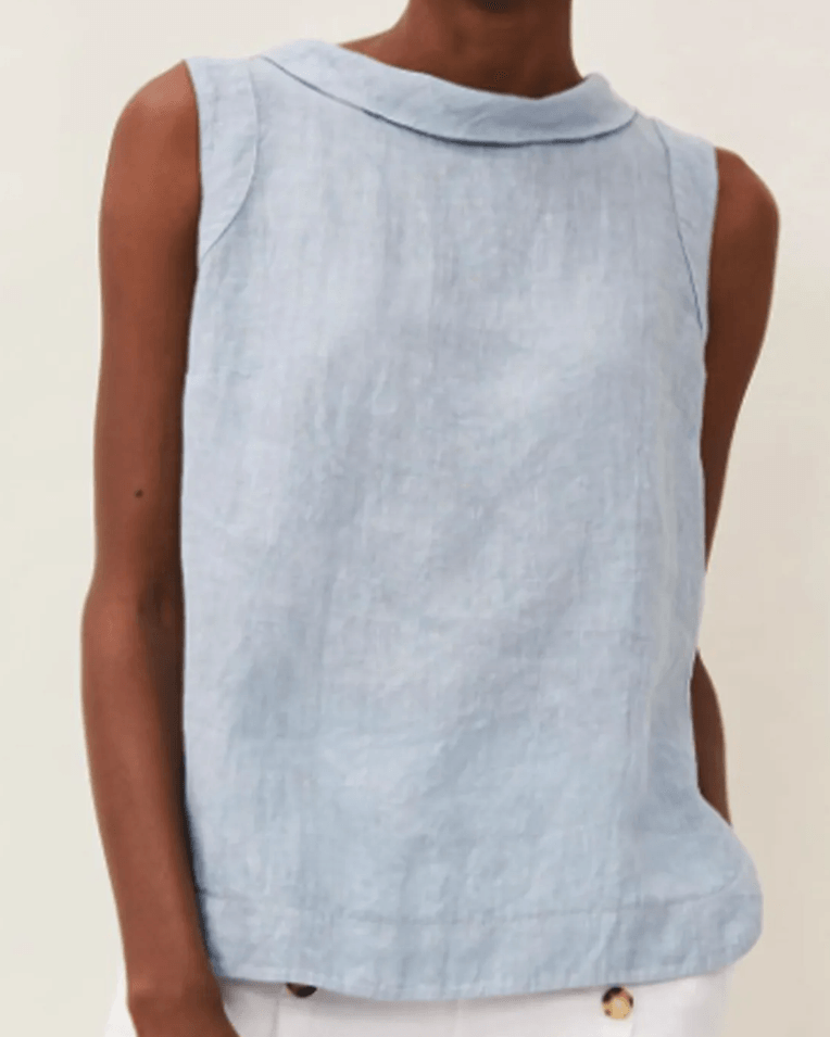 Linen Short-sleeved Blouse With A Round Neck-thevervian