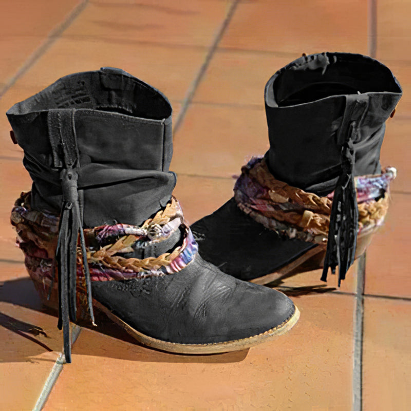 Vintage Western Tribal Tassel and Ankle Boots-thevervian