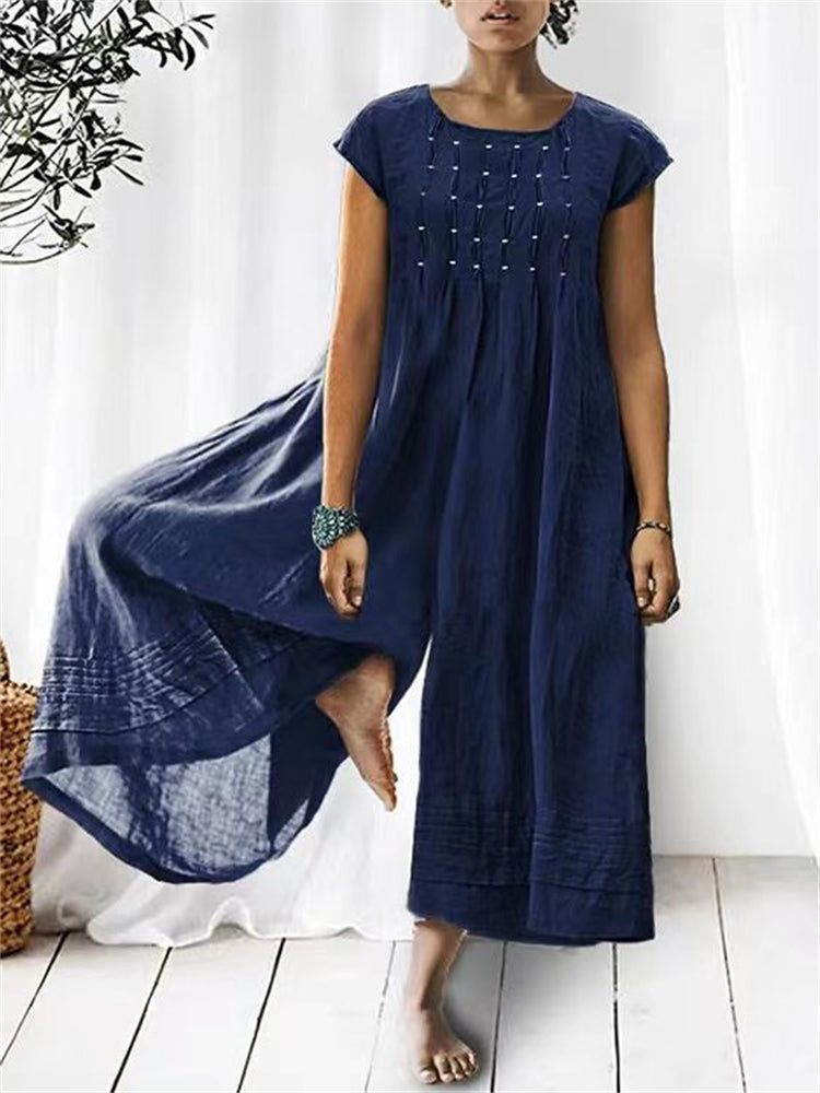 Pintacked Pleated Wide Leg Jumpsuit-thevervian