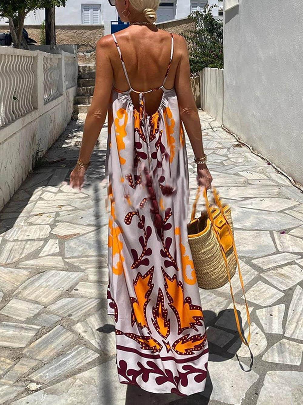 Loose Ethnic Printed Cami Maxi Dress-thevervian