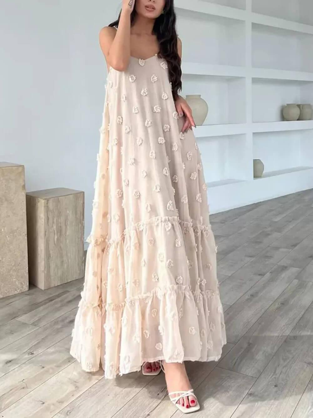 Flower Decor Pretty A-Line Layered Loose Maxi Dress-thevervian