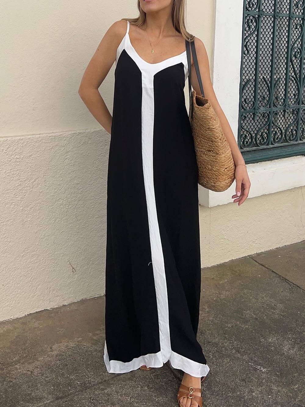 Lavechic Colorblock Suspender Midi Dress-thevervian