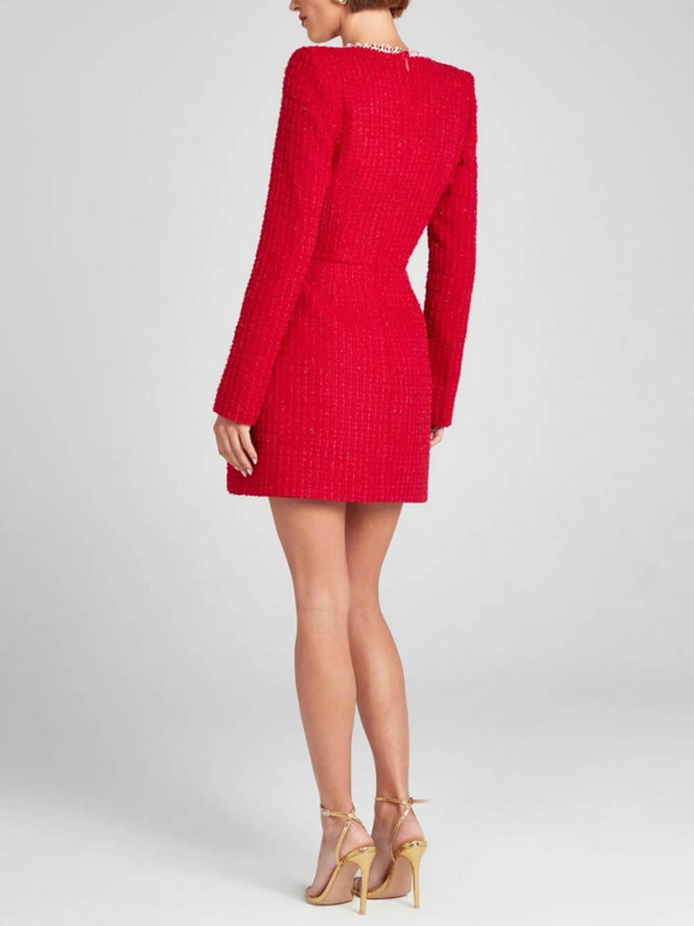 Exquisite Girl Charm Pearl Trim Slit Sleeve Pocket Mini Dress-thevervian