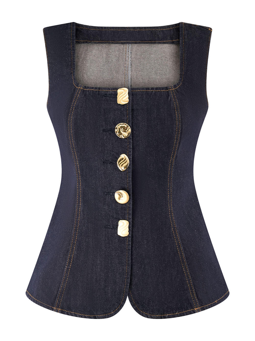 Unique Button-Down Denim Vest Top + Straight Jeans-thevervian