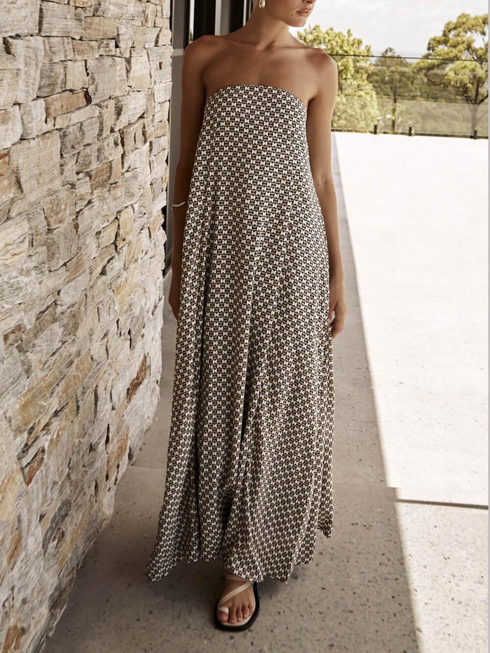 Bohemian Diamond Print Maxi Dress-thevervian
