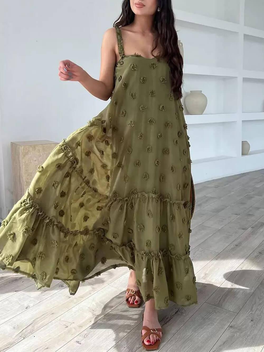 Flower Decor Pretty A-Line Layered Loose Maxi Dress-thevervian