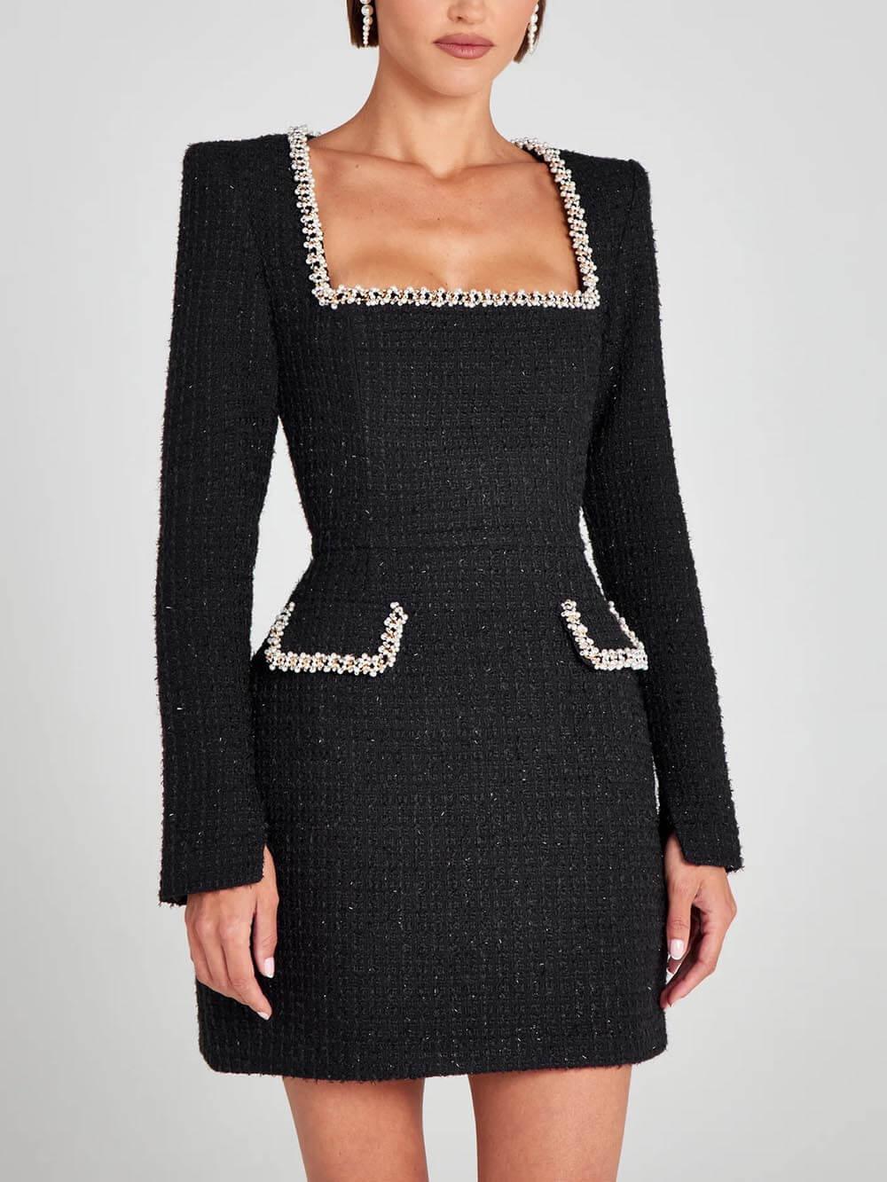 Exquisite And Playful Pearl Trim Pocket Mini Dress-thevervian