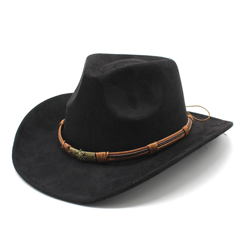 Suede curled brim western cowboy hat-thevervian