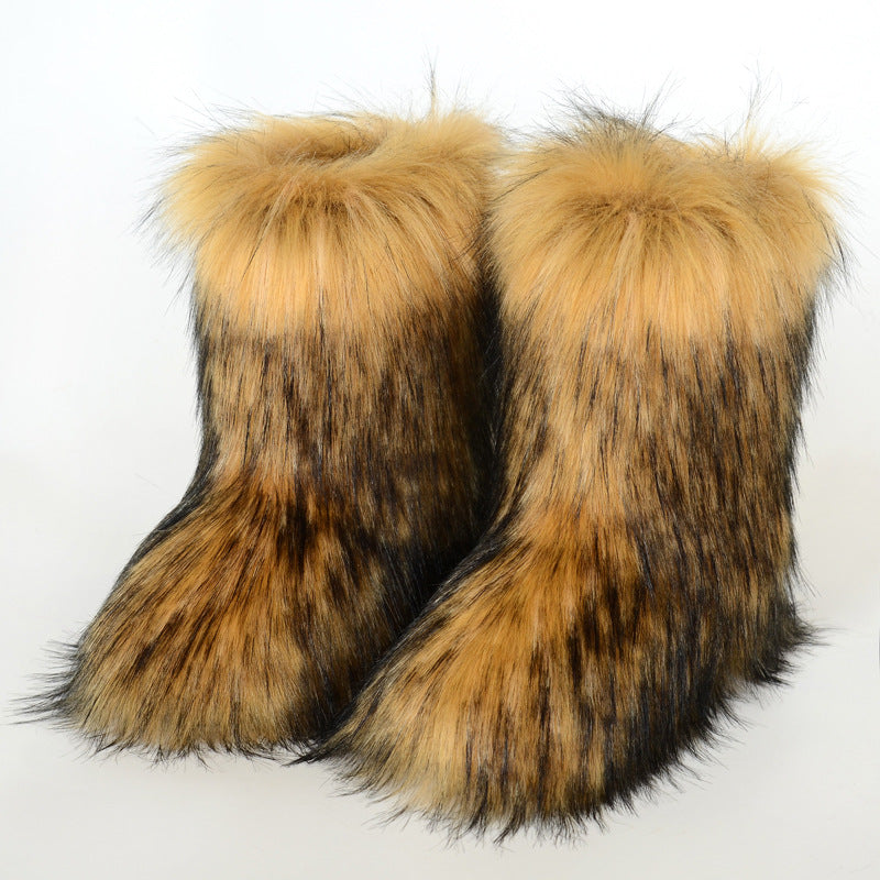 Faux raccoon fur mid-calf boots-thevervian