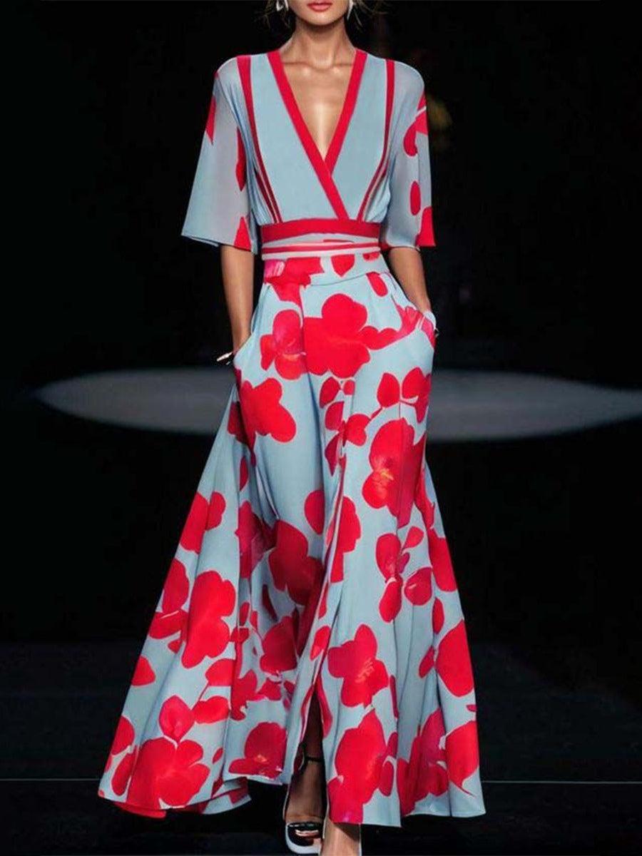 Elegant Mid Sleeve Maxi Dress-thevervian