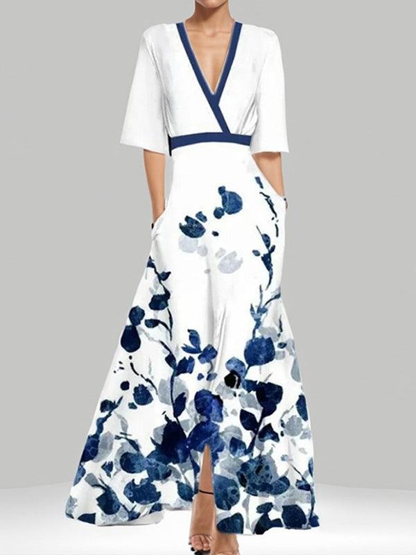 Elegant Mid Sleeve Maxi Dress-thevervian