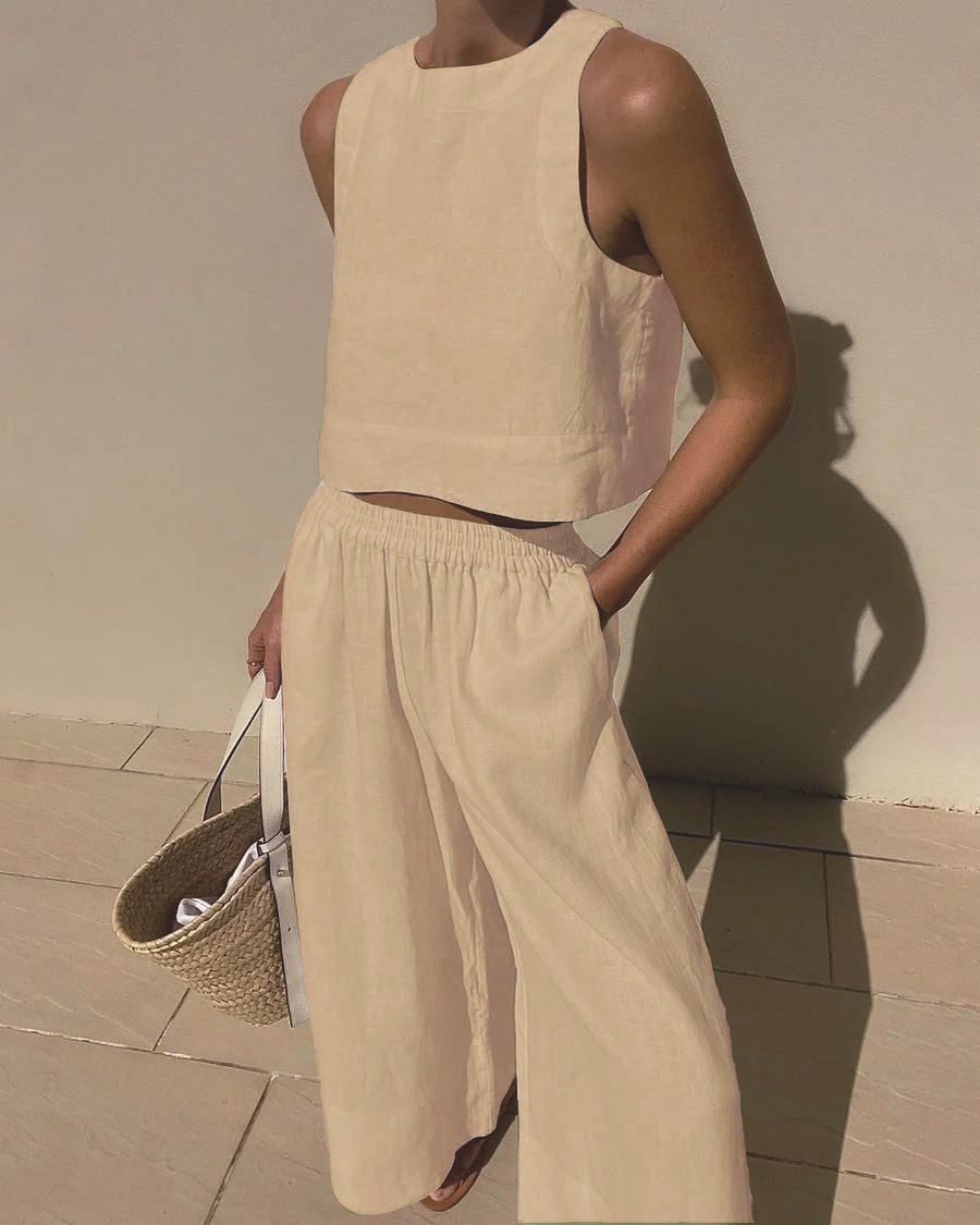 Chic Solid Color Sleeveless 2pieces Set-thevervian