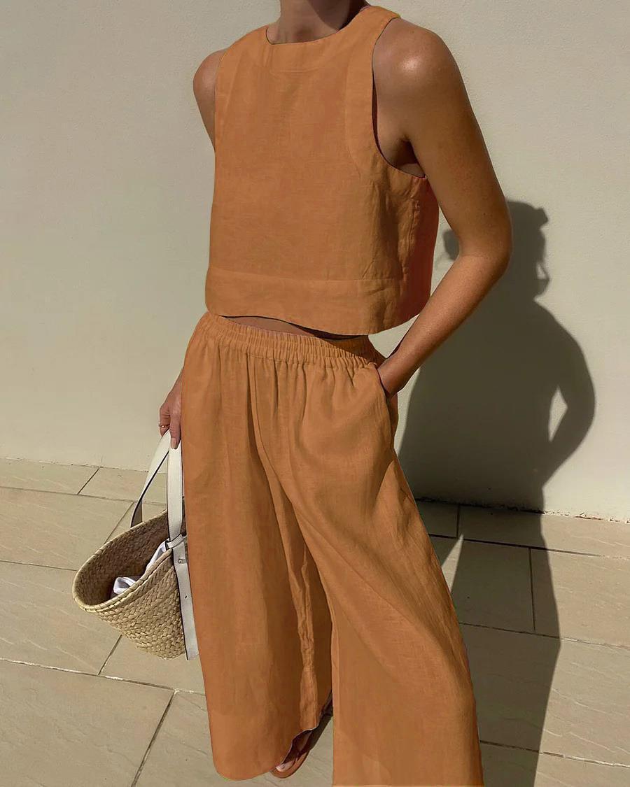 Chic Solid Color Sleeveless 2pieces Set-thevervian