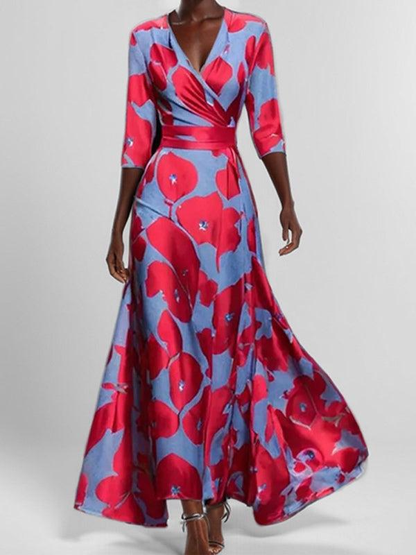 Elegant Mid Sleeve Maxi Dress-thevervian
