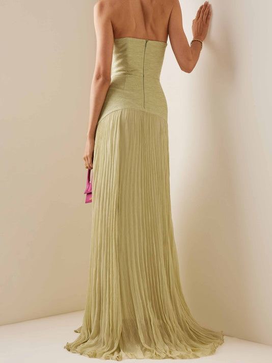 Solid Splicing Off-Shoulder Maxi Dress-thevervian