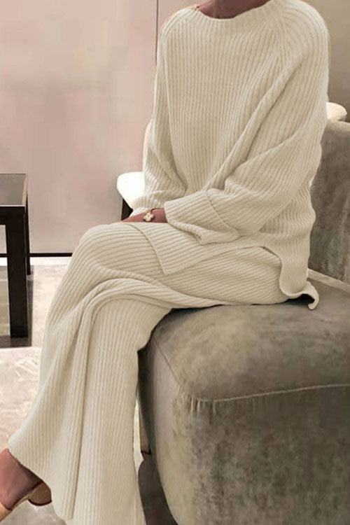 Long-sleeved solid color knitted casual sweater two-piece-thevervian