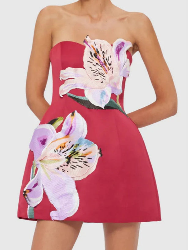 Floral embroidered tube top mini dress-thevervian