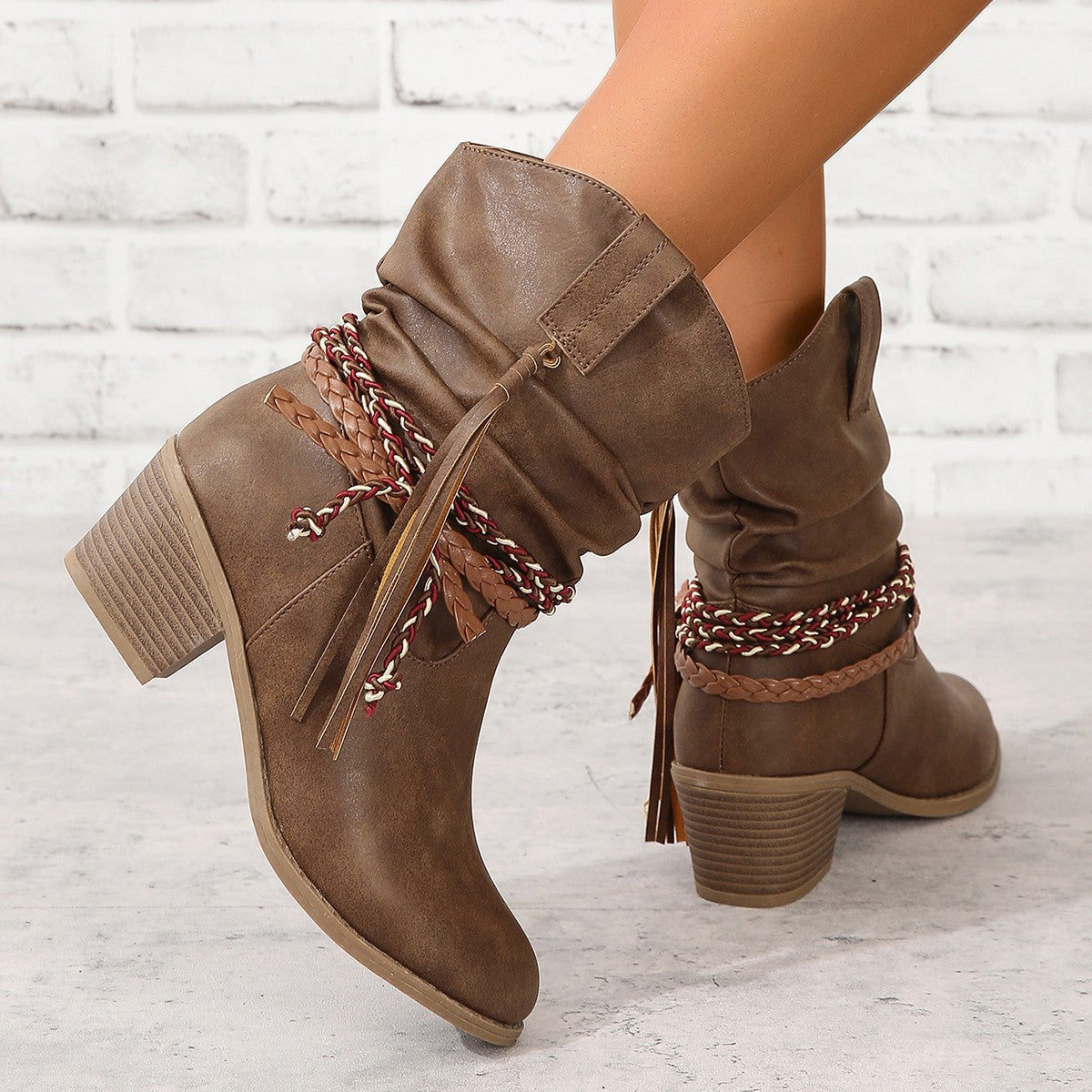 Vintage Western Cowboy Tassel Ankle Boots-thevervian