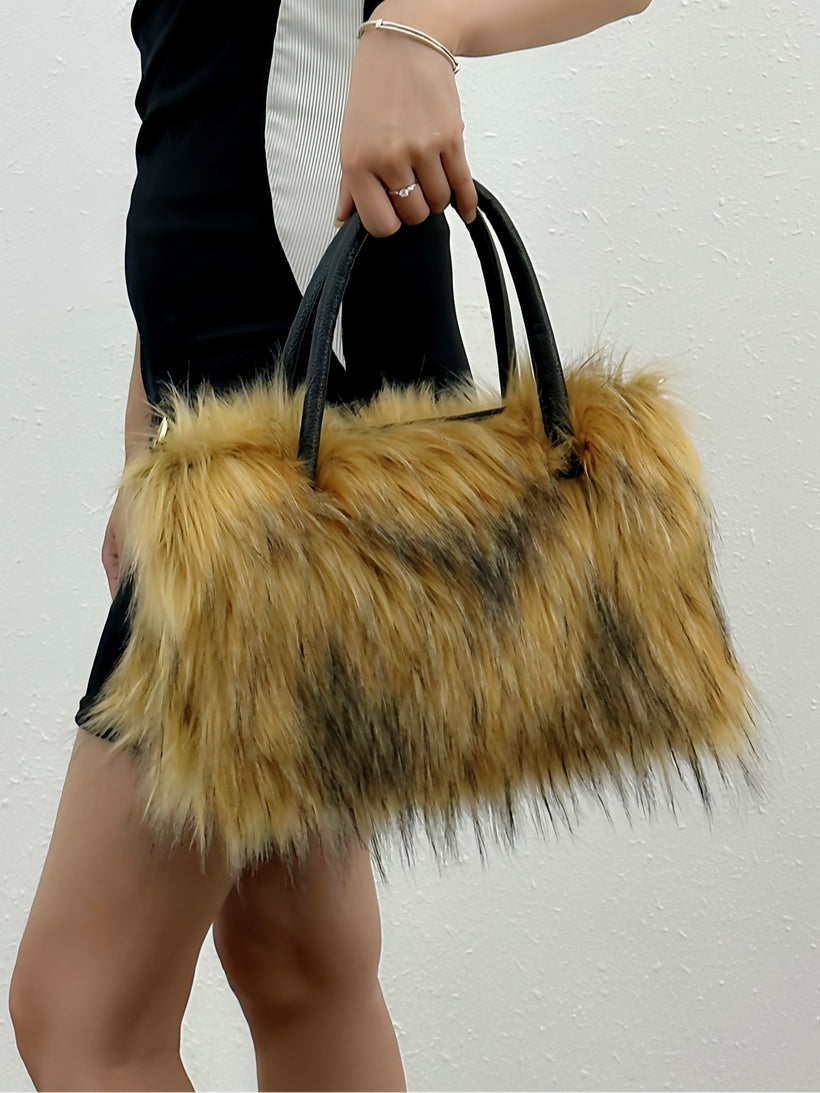 Trendy chain crossbody bag fashionable fur bag-thevervian