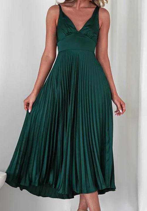 Pleated backless mid-length dress-thevervian